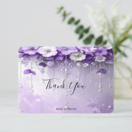 Purple Flowers with Dangling Pearls Thank You Card サンキューカード