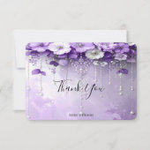 Purple Flowers with Dangling Pearls Thank You Card サンキューカード (正面)