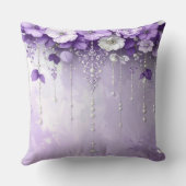 Purple Flowers with Dangling Pearls Throw Pillow クッション (裏面)
