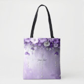 Purple Flowers with Dangling Pearls Tote Bag トートバッグ (正面)