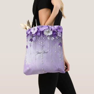 Purple Flowers with Dangling Pearls Tote Bag トートバッグ