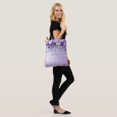 Purple Flowers with Dangling Pearls Tote Bag トートバッグ (モデル)