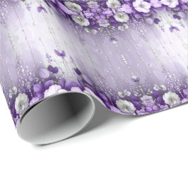 Purple Flowers with Dangling Pearls Wrapping Paper ラッピングペーパー