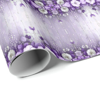 Purple Flowers with Dangling Pearls Wrapping Paper ラッピングペーパー