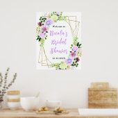 Purple Flowers with Foliage Bridal Shower Welcome ポスター (キッチン)