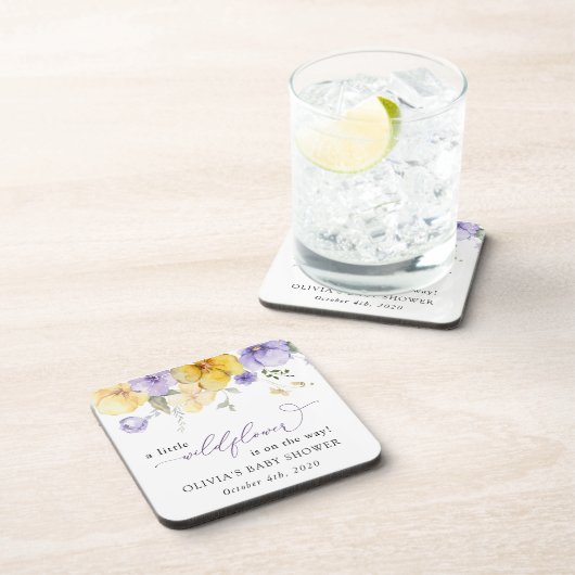 Purple Flowers, Yellow Flowers, Boho, Baby Shower コースター (右側)