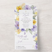 Purple Flowers, Yellow Flowers, Boho, Baptism オールインワン招待状 (内側)