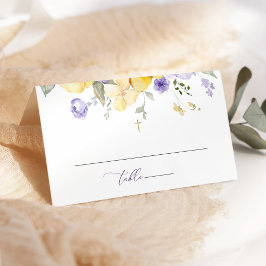 Purple Flowers, Yellow Flowers, Boho, Baptism プレイスカード