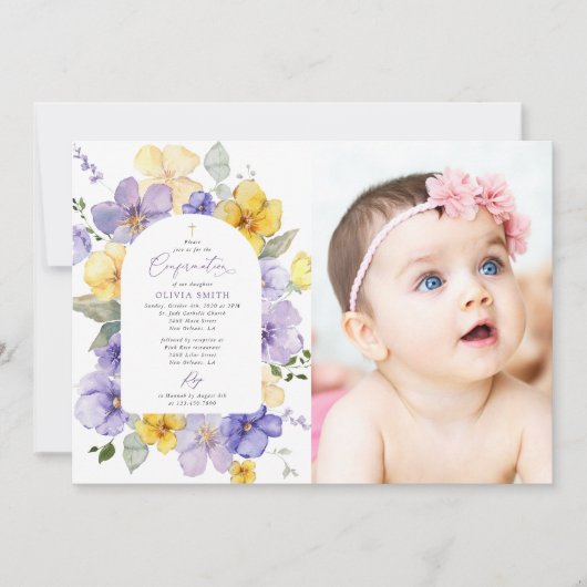 Purple Flowers, Yellow Flowers, Boho, Confirmation 招待状 (正面)