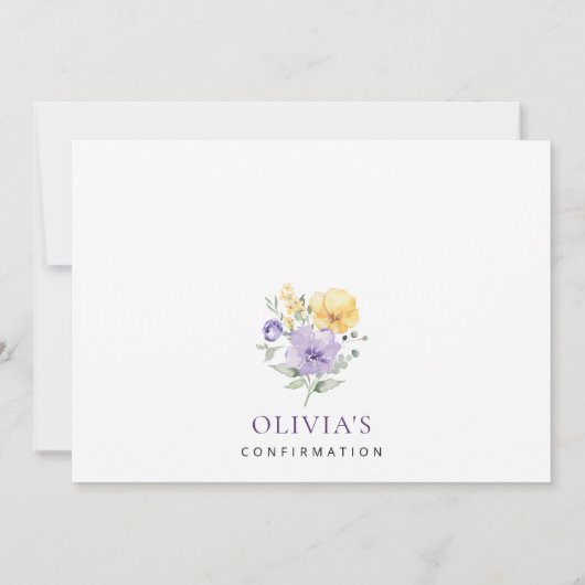 Purple Flowers, Yellow Flowers, Boho, Confirmation 招待状 (裏面)