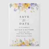 Purple Flowers, Yellow Flowers, Boho Save The Date ベラム紙招待状 (正面)