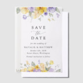 Purple Flowers, Yellow Flowers, Boho Save The Date ベラム紙招待状 (オフセット)