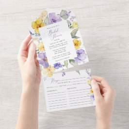 Purple Flowers, Yellow Flowers, Bridal Shower オールインワン招待状