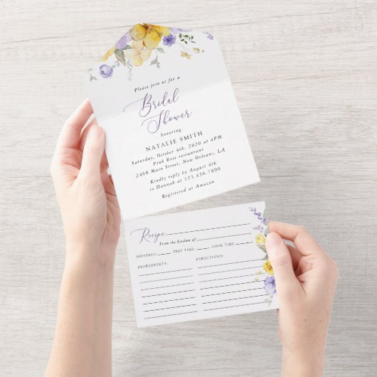Purple Flowers, Yellow Flowers, Bridal Shower オールインワン招待状 (貼ってはがせる)