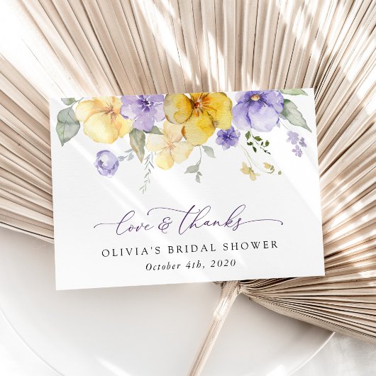 Purple Flowers, Yellow Flowers, Bridal Shower サンキューカード
