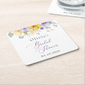 Purple Flowers, Yellow Flowers, Bridal Shower スクエアペーパーコースター (アングル)
