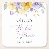 Purple Flowers, Yellow Flowers, Bridal Shower スクエアペーパーコースター (正面)