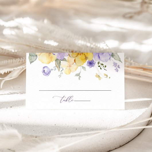 Purple Flowers, Yellow Flowers, Bridal Shower プレイスカード