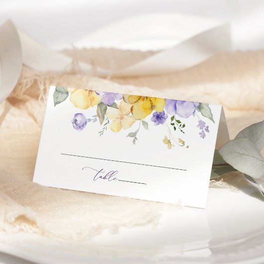 Purple Flowers, Yellow Flowers, Bridal Shower プレイスカード