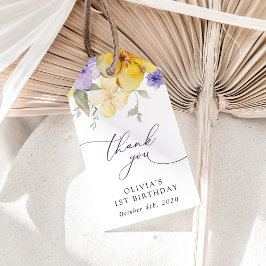 Purple Flowers, Yellow Flowers, First Birthday ギフトタグ