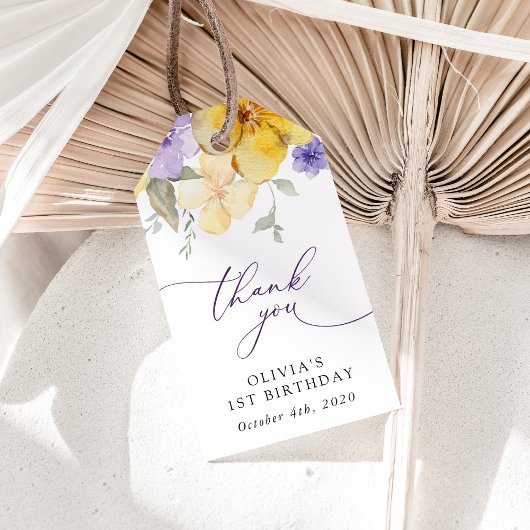 Purple Flowers, Yellow Flowers, First Birthday ギフトタグ