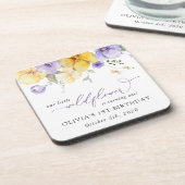 Purple Flowers, Yellow Flowers, First Birthday コースター (左側)