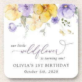 Purple Flowers, Yellow Flowers, First Birthday コースター