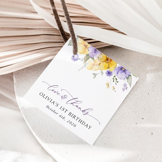 Purple Flowers, Yellow Flowers, First Birthday フェイバータグ