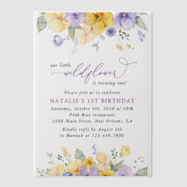 Purple Flowers, Yellow Flowers, First Birthday ベラム紙招待状