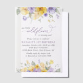 Purple Flowers, Yellow Flowers, First Birthday ベラム紙招待状 (オフセット)