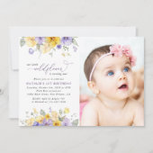 Purple Flowers, Yellow Flowers, First Birthday 招待状 (正面)