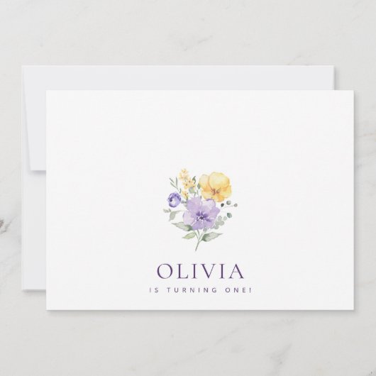 Purple Flowers, Yellow Flowers, First Birthday 招待状 (裏面)