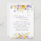 Purple Flowers, Yellow Flowers, First Birthday 招待状 (正面)