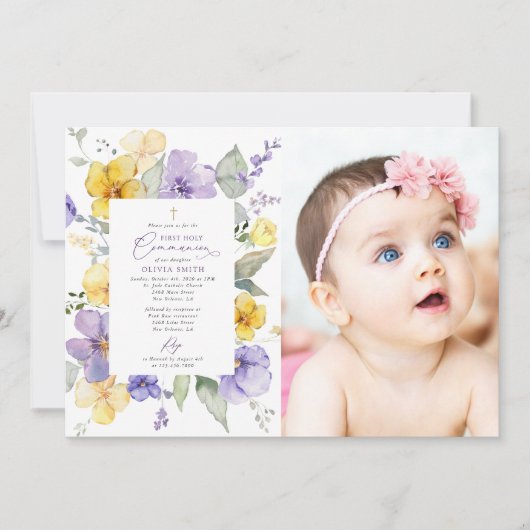 Purple Flowers, Yellow Flowers, First Communion 招待状 (正面)