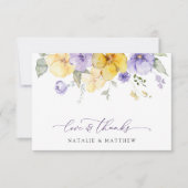 Purple Flowers, Yellow Flowers, Greenery, Wedding サンキューカード (正面)