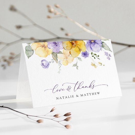 Purple Flowers, Yellow Flowers, Greenery, Wedding サンキューカード