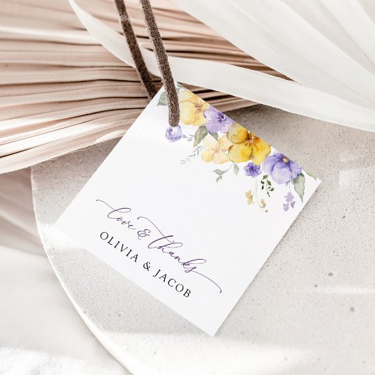 Purple Flowers, Yellow Flowers, Greenery, Wedding フェイバータグ