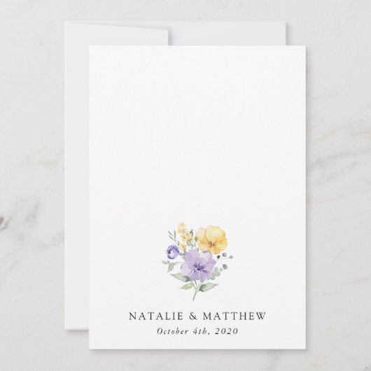 Purple Flowers, Yellow Flowers, Greenery, Wedding 招待状 (裏面)