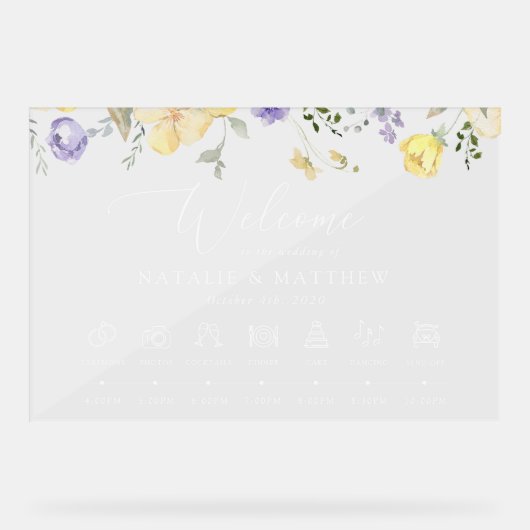 Purple Flowers, Yellow Flowers, Wedding Timeline アクリルサイン (正面)