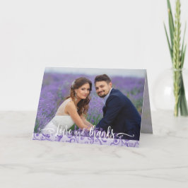 Purple Flowishes結婚の2枚の写真ありがとう サンキューカード