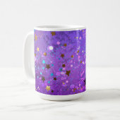 Purple foil background with Stars コーヒーマグカップ (正面左)