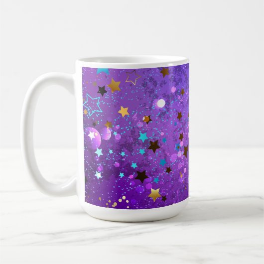 Purple foil background with Stars コーヒーマグカップ (左)