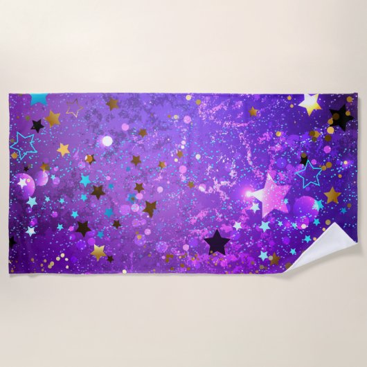Purple foil background with Stars ビーチタオル (正面)