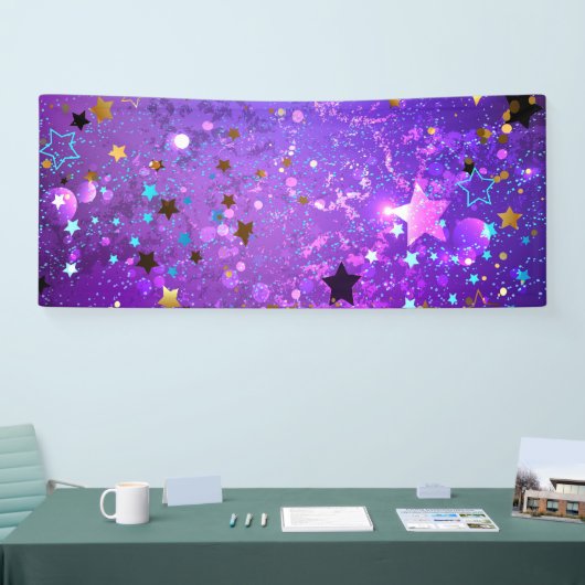 Purple foil background with Stars 横断幕 (トレードショー)
