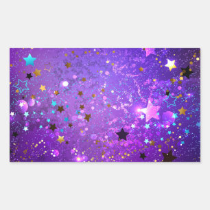 Purple foil background with Stars 長方形シール