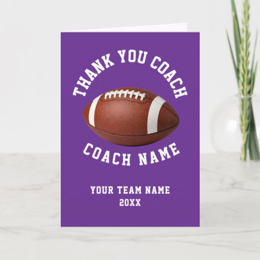 Purple Football Coach Team Appreciation サンキューカード (正面)