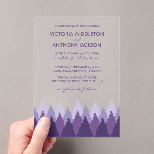 Purple Forest Range Woodland Wedding アクリル招待状 (インサイチュ (ポータブル))