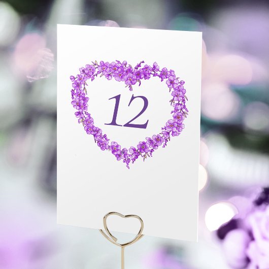 Purple forget me nots inked art wedding monogram テーブルナンバー