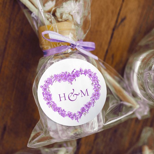 Purple forget me nots inked art wedding monogram ラウンドシール