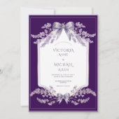 Purple Frame Floral Elegant Wedding Invitation 招待状 (正面)